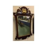 Georgian mahogany fretwork wall mirror with golden slip and mercury glass, gilded leaf decoration to