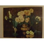 Dorothy Wildridge, signed, watercolour, still life of mixed flowers in a jug with wine glass, 17 x