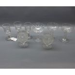 Group of eight assorted cut glass wine glasses, to include three champagne glasses, two rummers etc