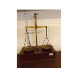 Pair of De Grave & Short & Co Ltd postal scales on a mahogany base with single full width drawer, 14
