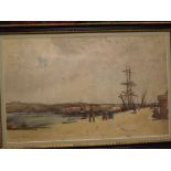 Thomas Bush Hardy, signed and dated 1866, watercolour, Harbour Scene with figures and tall-masted