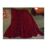 Pair of extremely large red velvet curtains with approximately 118ins drop and each curtain