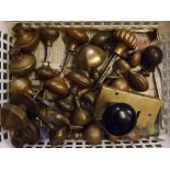 Box: assorted 19th century door furniture to include brass knob handles, lock, spun handles etc