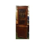 Reproduction yew wood astragal glazed floor standing corner cupboard, 25ins x 71ins