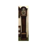 20th century oak framed small grandmother's clock with brass dial, silver Arabic chapter ring,