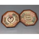 Victorian mahogany framed boxed Valentine, with decorative shell heart detailing to one side with