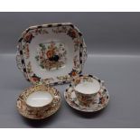 19th century Crown Derby decorated cup and saucer, together with a further Royal Albion cup and