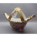 Modern 20th century oriental boat-formed vase, with gilt central handle with dragon decoration