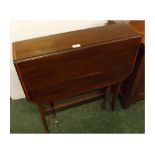 Edwardian mahogany Sutherland table with canted corners, raised on porcelain casters, 27ins x 28ins