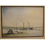 Sidney Cardew, signed watercolour, Moored fishing boats, 10 x 14ins