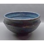 Studio pottery and glazed bowl, bearing impressed mark to base, 10 ins diameter