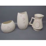 Two late 20th century Belleek oval vases, further garland moulded jug, largest 8" high