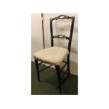 Ebonised and mother of pearl inlaid double bar back bedroom chair with open oval detail on