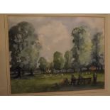 Lindsay Wise, watercolour, "Cricket on Castle Meadow", 14 x 18ins