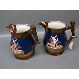 Two Victorian copper lustre jugs, (chipped), both 4 3/4" high