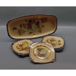 Rubian Art Pottery sandwich set, comprising six plates and a serving dish with fruit printed