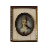 20th century Continental portrait miniature, head and shoulders portrait of a lady, 2 x 1 1/2 ins