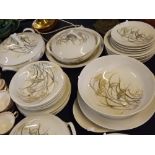 Quantity of Limoges Field Haviland dinner wares with wheat decorated centres, comprising three