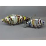 Two large 20th century Murano glass fish, multi-coloured glass, larger 19 ins long and the smaller