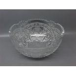 20th century heavy quality crystal glass bowl, with serrated rim, 10 ins diameter