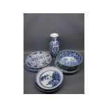 Group of blue and white wares including Copeland Spode "Tower" pattern bowl, Chinese willow