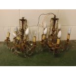 Pair of early 20th century gilt metal 8-light chandeliers with swags and drop, 15ins span, approx