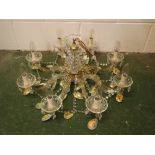 Mid-20th century moulded glass and gilt metal large 8-light chandelier, 23 ins span, approx 18 ins