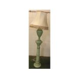 Tall mid-20th century green onyx table lamp with shade, together with matching illuminated green