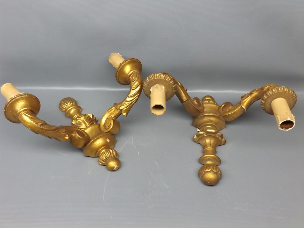 Pair of carved giltwood two light wall fittings