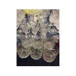 Collection of 20th century drinking glasses, including six cut glass whisky glasses, tankards,