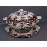 Large late 19th century Japanese Imari soup tureen, lid and stand, decorated in traditional colours,