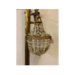 Early/mid-20th century crystal glass draped and brass ceiling light fitting, approx 14 ins drop
