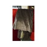 Long pair of grey velvet type curtains, each with drop of approx 7ft 6ins and width of approx 3ft