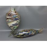 Two large 20th century Murano glass fish, multi-coloured glass, the larger 19 ins long and the other
