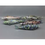 Group of five 20th century Murano glass fish, multi-coloured glass, the largest 14 1/2 ins long (5)