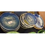 Group of 19 assorted blue and white collectors plates, to include Royal Copenhagen Christmas