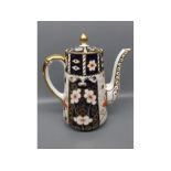 Royal Crown Derby bone china coffee pot and lid, in Imari pattern, of tapering cylindrical form with