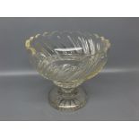Early 20th century tinged clear glass pedestal bowl, with wrythen fluted decorated, 8 ins diameter