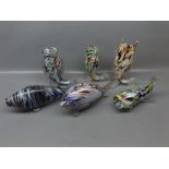 Group of six 20th century Murano glass fish, multi-coloured glass, the largest 10 ins long (6)