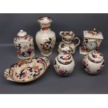 Group of Mason's "Mandalay" pattern wares, comprising 10 ins vase, 7 ins quartz movement clock, 6