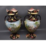 Pair of late 19th century "Marlborough Art Ware" china two handled vases, with decorative