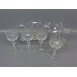 Group comprising: set of four Victorian cut glass wines with knopped stems and a group of six