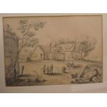 C Ogilvy, signed group of four pencil drawings, Village scenes with figures, assorted sizes (4)
