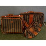 Three-piece 1926 Fendi Roma Italian-made luggage suite with two-tone striped detail with leather