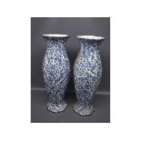 Pair of Wedgwood Imperial Porcelain blue and white printed vases of hexagonal form, 12ins tall,