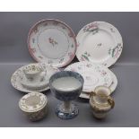 Group containing three Chinese export plates of various sizes, with floral centres, together with