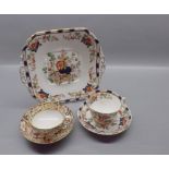 19th century Crown Derby decorated cup and saucer, together with a further Royal Albion cup and