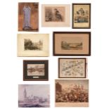 Group of nine assorted prints including three of musical interest, one signed Benny (Benny