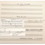 Sir Malcolm Arnold autograph sketch for Fantasy for Cello (Opus 130) 1987, commissioned by Julian