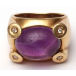 Gent s designer made high-grade precious metal dress ring featuring a large oval cabochon amethyst